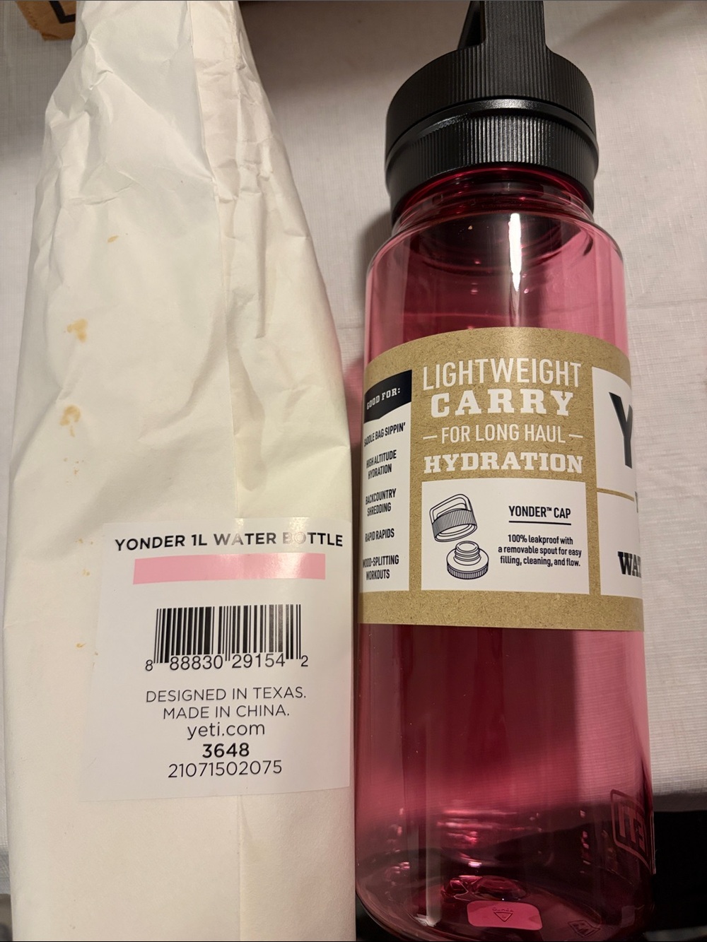 Yeti Yonder Pink Plastic Water Bottle with Black Lid